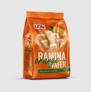 بیسکوییت مینی ویفر خانواده پرتقال 90 گرم پاکتی رامینا نادی